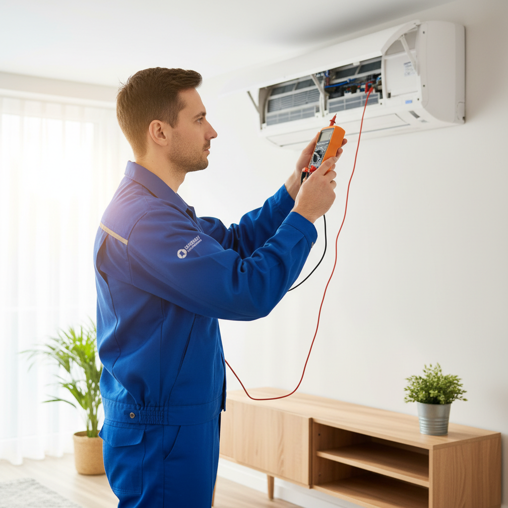 Un technicien CVC en pleine intervention de maintenance.
